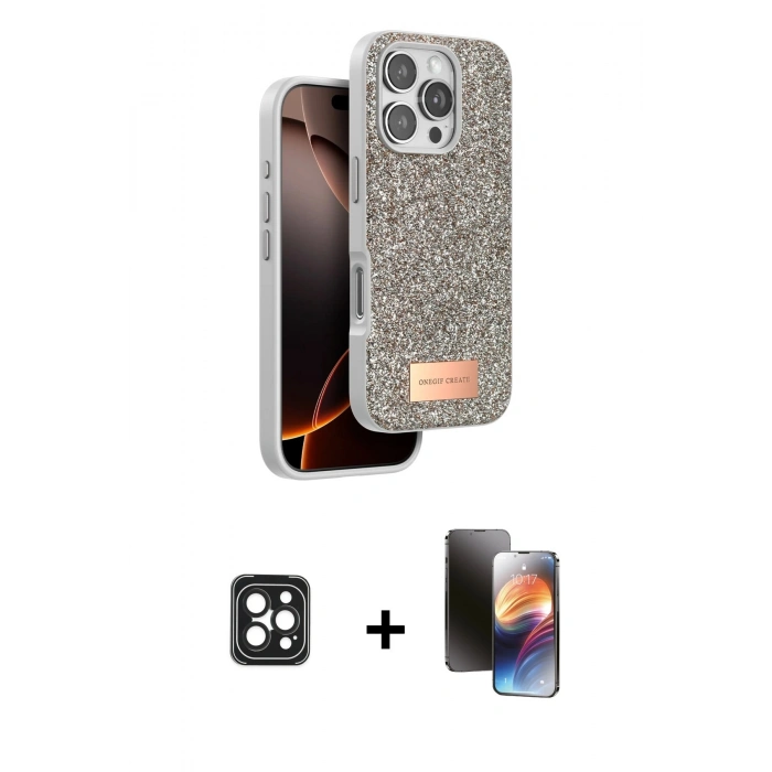 MARSİLYAN™- iPhone 16 Pro Max Kılıf Vadi Klasik Serisi - Siyah 3D Antistatik Mat Seramik Nano Ekran Koruyucu + PVD Metal Kamera Lens - SH