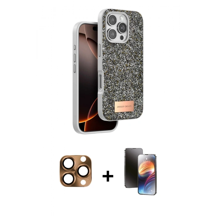 MARSİLYAN™- iPhone 16 Pro Max Kılıf Vadi Klasik Serisi - Siyah 3D Antistatik Mat Seramik Nano Ekran Koruyucu + Pers Alüminyum Kamera Lens - CLTM