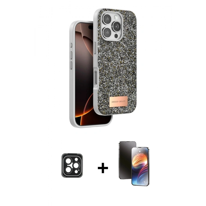 MARSİLYAN™- iPhone 16 Pro Max Kılıf Vadi Klasik Serisi - Siyah 3D Antistatik Mat Seramik Nano Ekran Koruyucu + PVD Metal Kamera Lens - SH