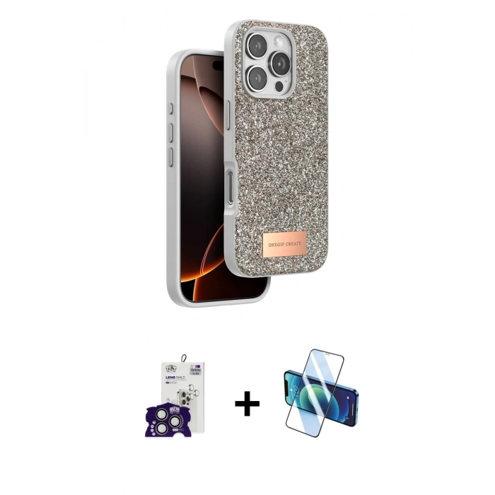 MARSİLYAN™- iPhone 16 Pro Max Kılıf Vadi Klasik Serisi - Siyah 3D Antistatik Seramik Nano Ekran Koruyucu + Titanyum Gri Bilvis Titan Kamera Lens