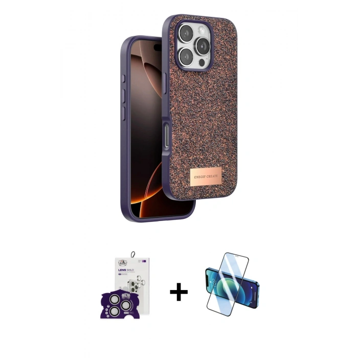 MARSİLYAN™- iPhone 16 Pro Max Kılıf Vadi Klasik Serisi - Siyah 3D Antistatik Seramik Nano Ekran Koruyucu + Bilvis Titan Kamera Lens - GS