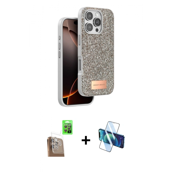 MARSİLYAN™- iPhone 16 Pro Max Kılıf Vadi Klasik Serisi - Siyah 3D Antistatik Seramik Nano Ekran Koruyucu + Raze Metal Kamera Lens - CLTM