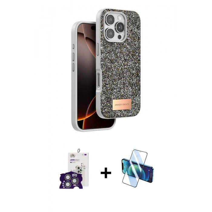 MARSİLYAN™- iPhone 16 Pro Max Kılıf Vadi Klasik Serisi - Siyah 3D Antistatik Seramik Nano Ekran Koruyucu + Bilvis Titan Kamera Lens - GS