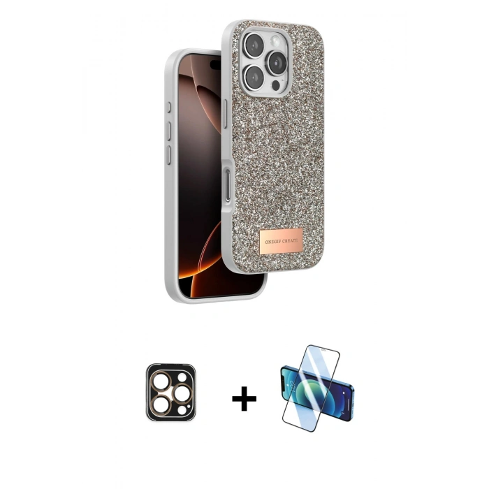 MARSİLYAN™- iPhone 16 Pro Max Kılıf Vadi Klasik Serisi - Siyah 3D Antistatik Seramik Nano Ekran Koruyucu + PVD Metal Kamera Lens - GD