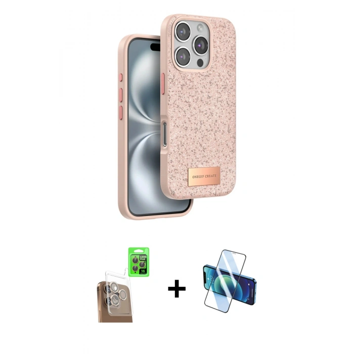 MARSİLYAN™- iPhone 16 Pro Max Kılıf Vadi Klasik Serisi - Siyah 3D Antistatik Seramik Nano Ekran Koruyucu + Raze Metal Kamera Lens - CLTM