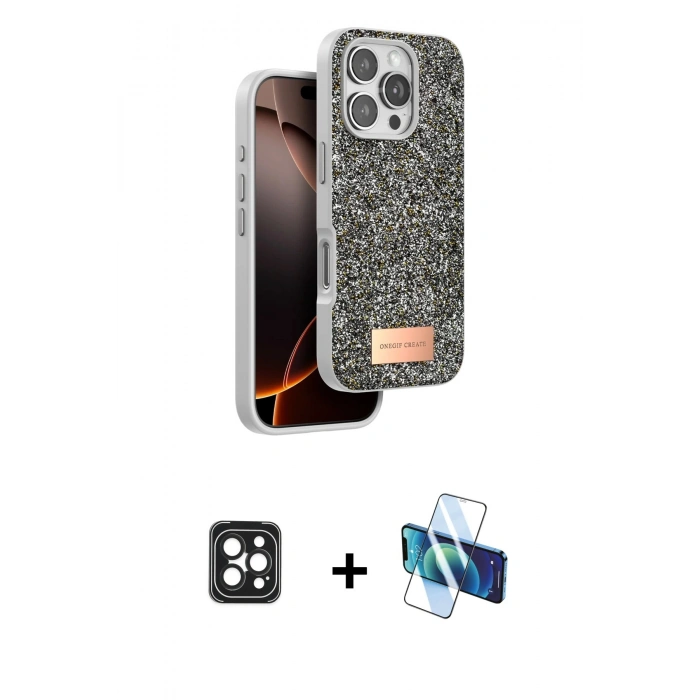 MARSİLYAN™- iPhone 16 Pro Max Kılıf Vadi Klasik Serisi - Siyah 3D Antistatik Seramik Nano Ekran Koruyucu + PVD Metal Kamera Lens - SH