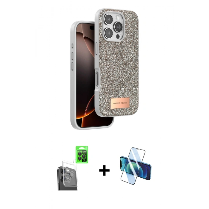 MARSİLYAN™- iPhone 16 Pro Max Kılıf Vadi Klasik Serisi - Siyah 3D Antistatik Seramik Nano Ekran Koruyucu + Siyah Raze Metal Kamera Lens