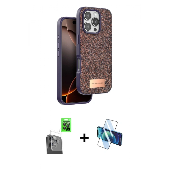 MARSİLYAN™- iPhone 16 Pro Max Kılıf Vadi Klasik Serisi - Siyah 3D Antistatik Seramik Nano Ekran Koruyucu + Siyah Raze Metal Kamera Lens