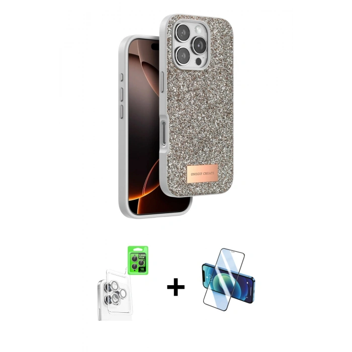 MARSİLYAN™- iPhone 16 Pro Max Kılıf Vadi Klasik Serisi - Siyah 3D Antistatik Seramik Nano Ekran Koruyucu + Raze Metal Kamera Lens - BZ