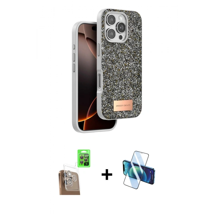 MARSİLYAN™- iPhone 16 Pro Max Kılıf Vadi Klasik Serisi - Siyah 3D Antistatik Seramik Nano Ekran Koruyucu + Raze Metal Kamera Lens - CLTM
