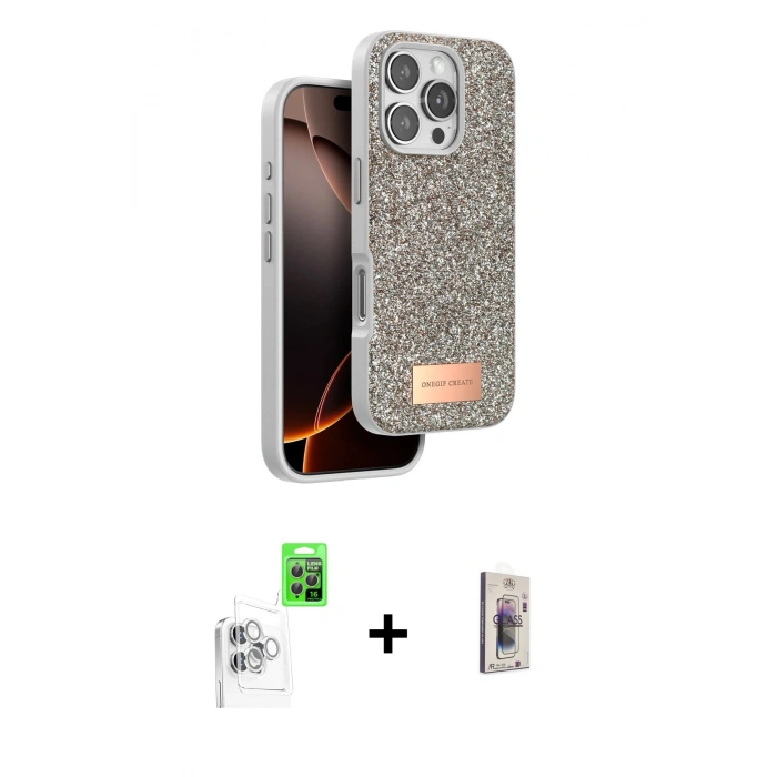 MARSİLYAN™- iPhone 16 Pro Max Kılıf Vadi Klasik Serisi - Siyah Bilvis 3D Cam Ekran Koruyucu + Raze Metal Kamera Lens - BZ