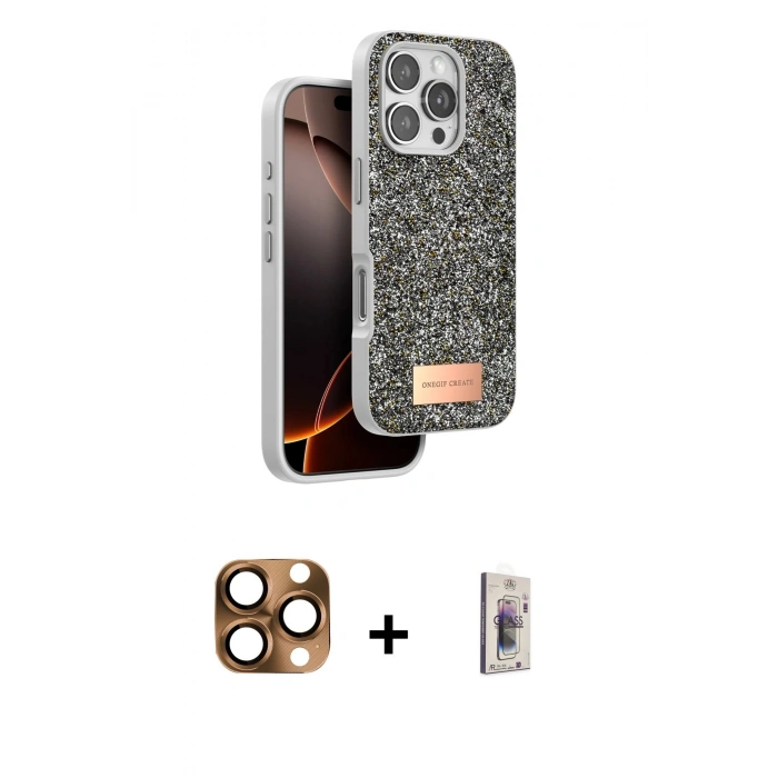 MARSİLYAN™- iPhone 16 Pro Max Kılıf Vadi Klasik Serisi - Siyah Bilvis 3D Cam Ekran Koruyucu + Pers Alüminyum Kamera Lens - CLTM