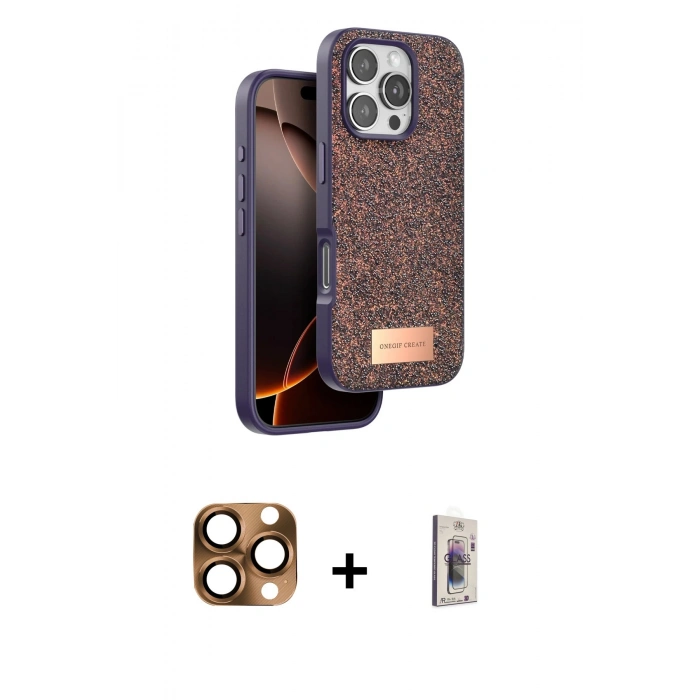 MARSİLYAN™- iPhone 16 Pro Max Kılıf Vadi Klasik Serisi - Siyah Bilvis 3D Cam Ekran Koruyucu + Pers Alüminyum Kamera Lens - CLTM
