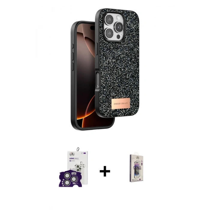MARSİLYAN™- iPhone 16 Pro Max Kılıf Vadi Klasik Serisi - Siyah Bilvis 3D Cam Ekran Koruyucu + Bilvis Titan Kamera Lens - GS