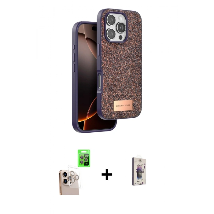 MARSİLYAN™- iPhone 16 Pro Max Kılıf Vadi Klasik Serisi - Siyah Bilvis 3D Cam Ekran Koruyucu + Raze Metal Kamera Lens - NLGY