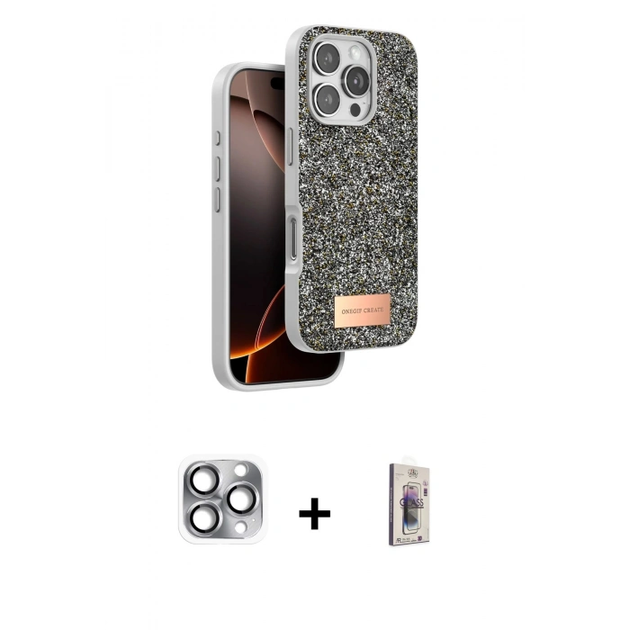 MARSİLYAN™- iPhone 16 Pro Max Kılıf Vadi Klasik Serisi - Siyah Bilvis 3D Cam Ekran Koruyucu + Pers Alüminyum Kamera Lens - GI