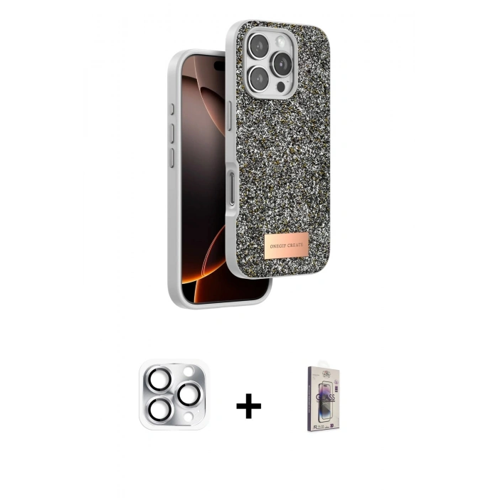 MARSİLYAN™- iPhone 16 Pro Max Kılıf Vadi Klasik Serisi - Siyah Bilvis 3D Cam Ekran Koruyucu + Pers Alüminyum Kamera Lens - GS