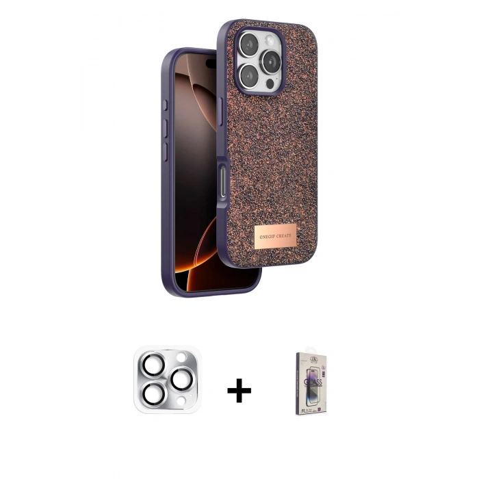 MARSİLYAN™- iPhone 16 Pro Max Kılıf Vadi Klasik Serisi - Siyah Bilvis 3D Cam Ekran Koruyucu + Pers Alüminyum Kamera Lens - GS