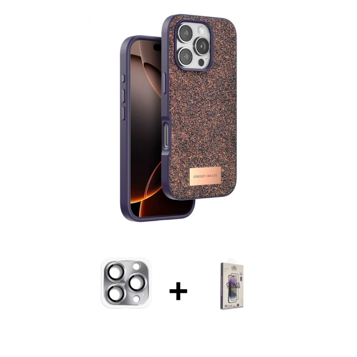 MARSİLYAN™- iPhone 16 Pro Max Kılıf Vadi Klasik Serisi - Siyah Bilvis 3D Cam Ekran Koruyucu + Pers Alüminyum Kamera Lens - GI