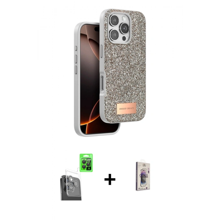 MARSİLYAN™- iPhone 16 Pro Max Kılıf Vadi Klasik Serisi - Siyah Bilvis 3D Cam Ekran Koruyucu + Raze Metal Kamera Lens - SH