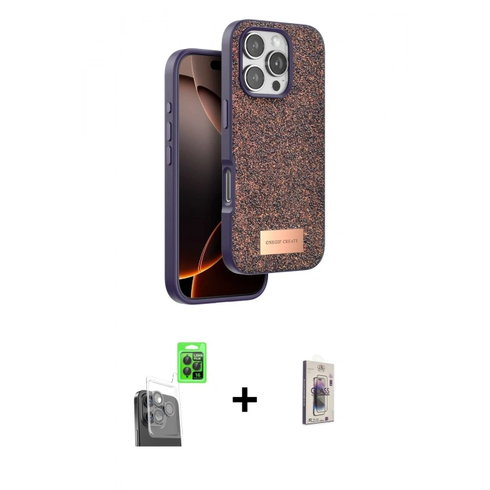 MARSİLYAN™- iPhone 16 Pro Max Kılıf Vadi Klasik Serisi - Siyah Bilvis 3D Cam Ekran Koruyucu + Raze Metal Kamera Lens - SH