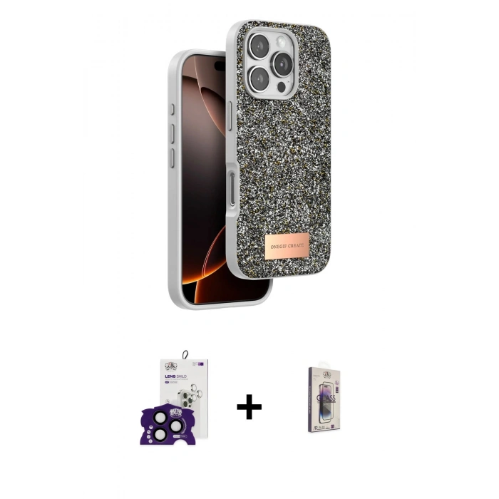 MARSİLYAN™- iPhone 16 Pro Max Kılıf Vadi Klasik Serisi - Siyah Bilvis 3D Cam Ekran Koruyucu + Siyah Bilvis Titan Kamera Lens