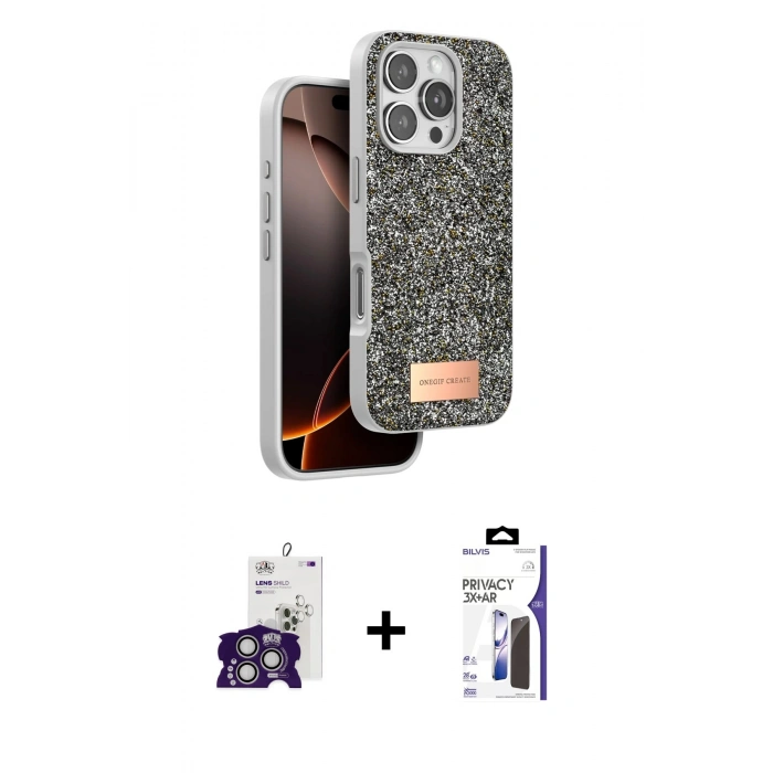 MARSİLYAN™- iPhone 16 Pro Max Kılıf Vadi Klasik Serisi - Siyah Bilvis 3X AR Hayalet Cam Ekran Koruyucu + Bilvis Titan Kamera Lens - GS