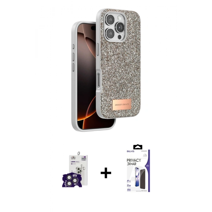 MARSİLYAN™- iPhone 16 Pro Max Kılıf Vadi Klasik Serisi - Siyah Bilvis 3X AR Hayalet Cam Ekran Koruyucu + Bilvis Titan Kamera Lens - TMGI
