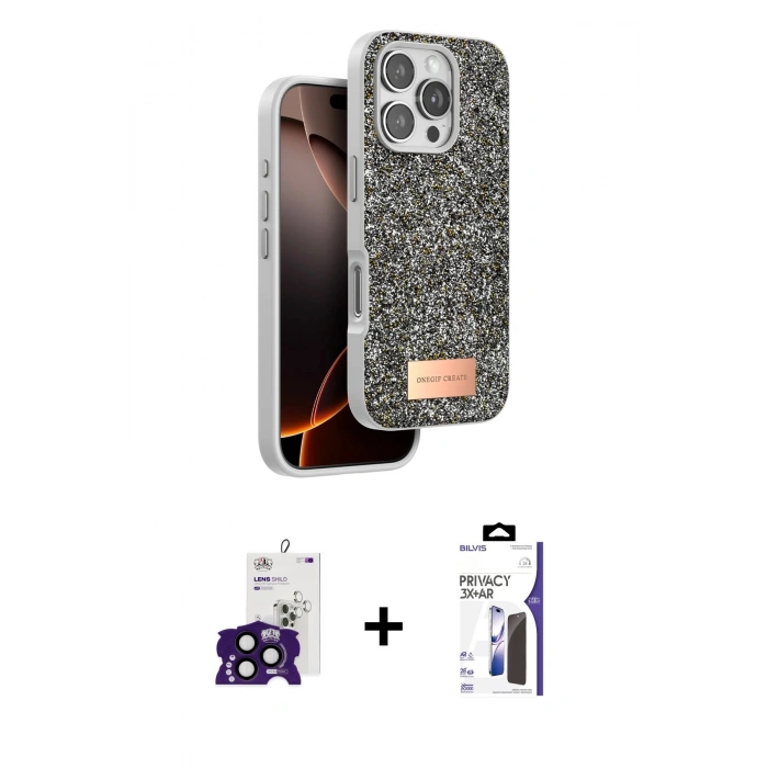 MARSİLYAN™- iPhone 16 Pro Max Kılıf Vadi Klasik Serisi - Siyah Bilvis 3X AR Hayalet Cam Ekran Koruyucu + Bilvis Titan Kamera Lens - SH