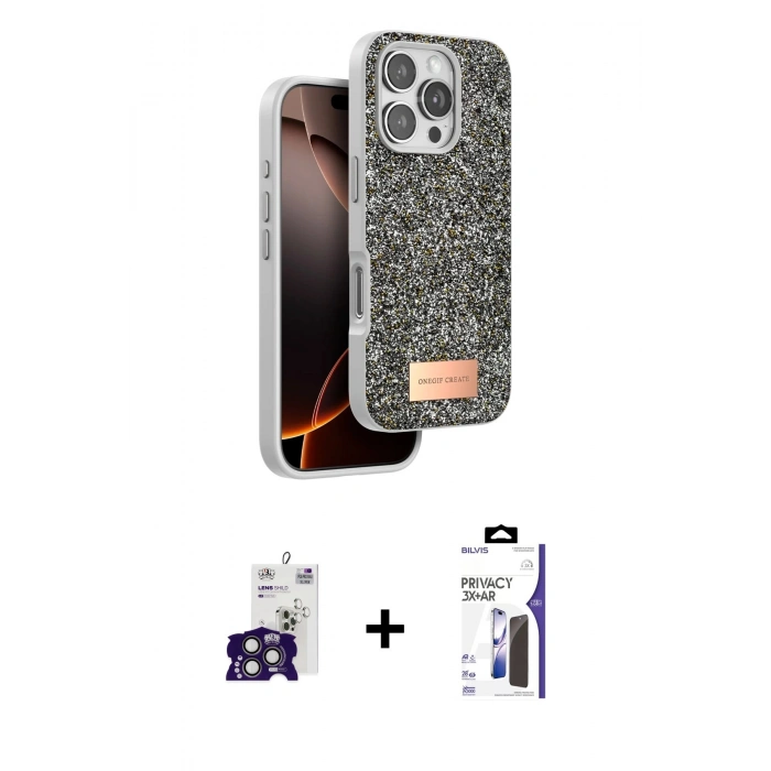 MARSİLYAN™- iPhone 16 Pro Max Kılıf Vadi Klasik Serisi - Siyah Bilvis 3X AR Hayalet Cam Ekran Koruyucu + Bilvis Titan Kamera Lens - TMGI