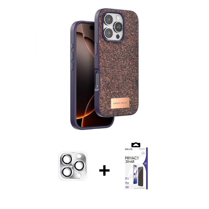 MARSİLYAN™- iPhone 16 Pro Max Kılıf Vadi Klasik Serisi - Siyah Bilvis 3X AR Hayalet Cam Ekran Koruyucu + Pers Alüminyum Kamera Lens - GS