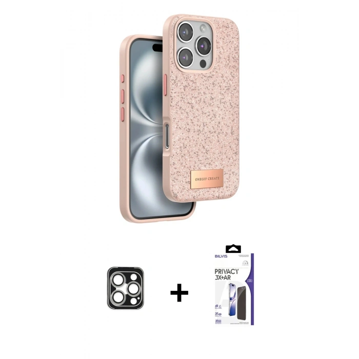 MARSİLYAN™- iPhone 16 Pro Max Kılıf Vadi Klasik Serisi - Siyah Bilvis 3X AR Hayalet Cam Ekran Koruyucu + PVD Metal Kamera Lens - GS