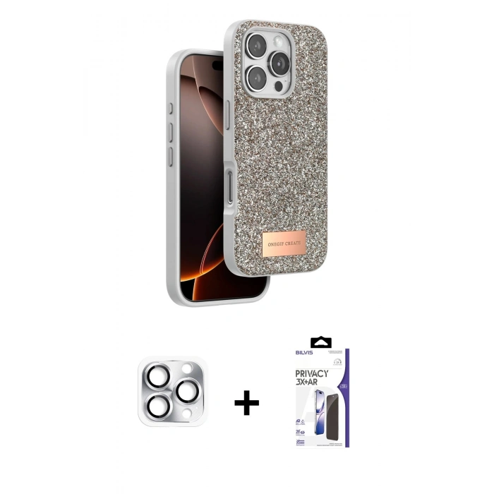 MARSİLYAN™- iPhone 16 Pro Max Kılıf Vadi Klasik Serisi - Siyah Bilvis 3X AR Hayalet Cam Ekran Koruyucu + Pers Alüminyum Kamera Lens - GS