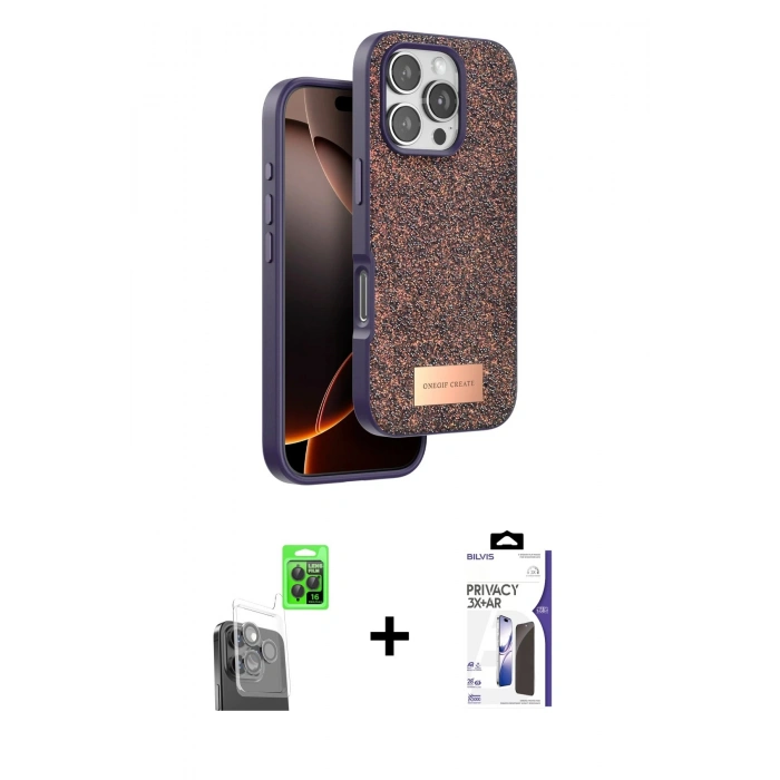 MARSİLYAN™- iPhone 16 Pro Max Kılıf Vadi Klasik Serisi - Siyah Bilvis 3X AR Hayalet Cam Ekran Koruyucu + Raze Metal Kamera Lens - SH