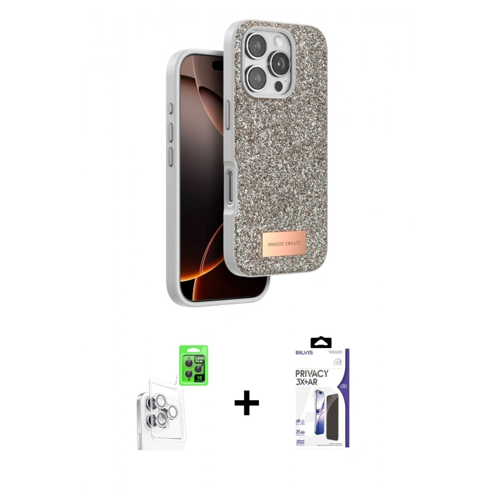 MARSİLYAN™- iPhone 16 Pro Max Kılıf Vadi Klasik Serisi - Siyah Bilvis 3X AR Hayalet Cam Ekran Koruyucu + Raze Metal Kamera Lens - BZ