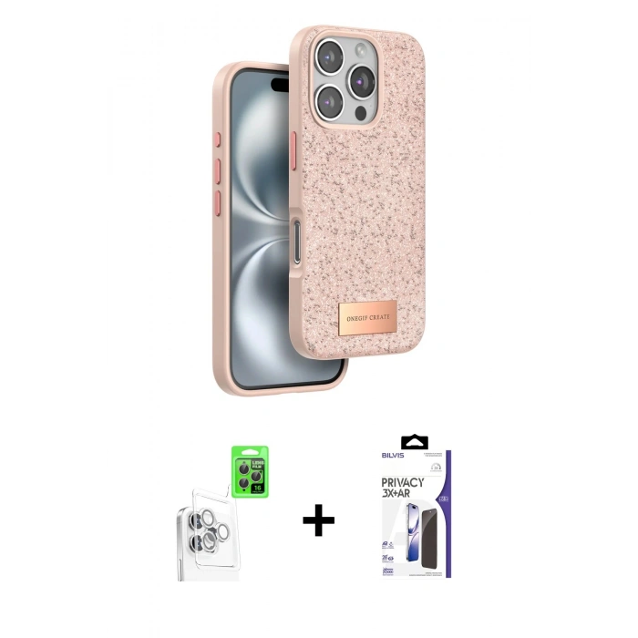 MARSİLYAN™- iPhone 16 Pro Max Kılıf Vadi Klasik Serisi - Siyah Bilvis 3X AR Hayalet Cam Ekran Koruyucu + Raze Metal Kamera Lens - BZ