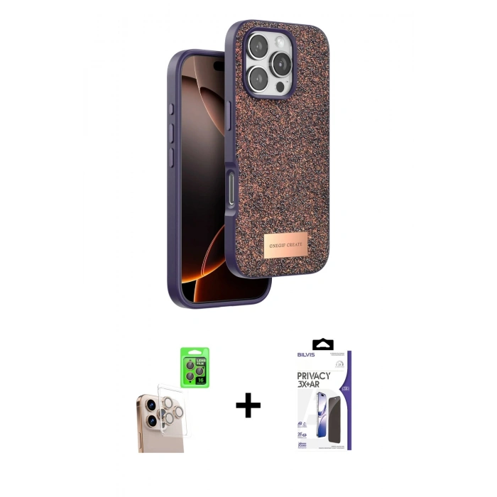 MARSİLYAN™- iPhone 16 Pro Max Kılıf Vadi Klasik Serisi - Siyah Bilvis 3X AR Hayalet Cam Ekran Koruyucu + Raze Metal Kamera Lens - NLGY