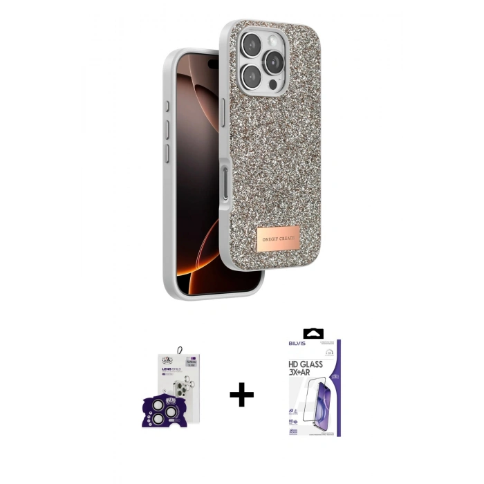 MARSİLYAN™- iPhone 16 Pro Max Kılıf Vadi Klasik Serisi - Siyah Bilvis 3X AR HD Cam Ekran Koruyucu + Bilvis Titan Kamera Lens - TMGI