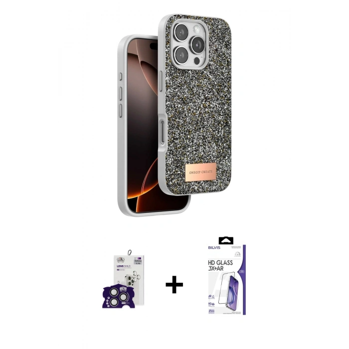 MARSİLYAN™- iPhone 16 Pro Max Kılıf Vadi Klasik Serisi - Siyah Bilvis 3X AR HD Cam Ekran Koruyucu + Bilvis Titan Kamera Lens - TMGI
