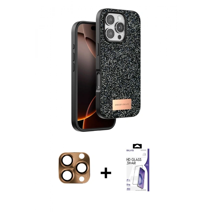 MARSİLYAN™- iPhone 16 Pro Max Kılıf Vadi Klasik Serisi - Siyah Bilvis 3X AR HD Cam Ekran Koruyucu + Pers Alüminyum Kamera Lens - CLTM