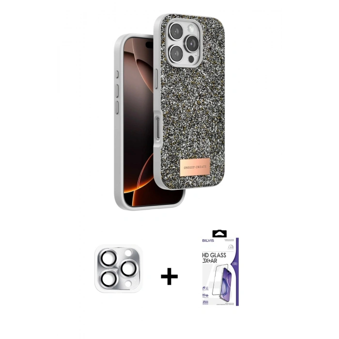 MARSİLYAN™- iPhone 16 Pro Max Kılıf Vadi Klasik Serisi - Siyah Bilvis 3X AR HD Cam Ekran Koruyucu + Pers Alüminyum Kamera Lens - GS