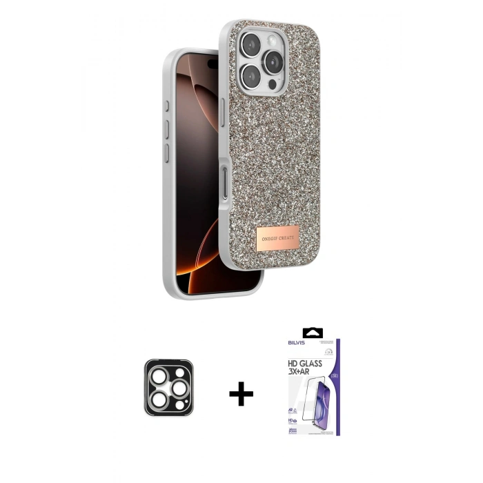 MARSİLYAN™- iPhone 16 Pro Max Kılıf Vadi Klasik Serisi - Siyah Bilvis 3X AR HD Cam Ekran Koruyucu + PVD Metal Kamera Lens - GS