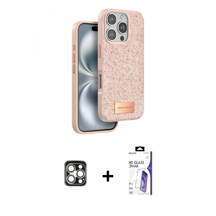 MARSİLYAN™- iPhone 16 Pro Max Kılıf Vadi Klasik Serisi - Siyah Bilvis 3X AR HD Cam Ekran Koruyucu + PVD Metal Kamera Lens - GS