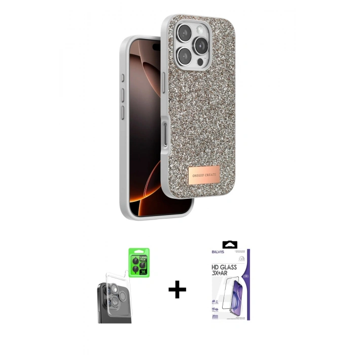 MARSİLYAN™- iPhone 16 Pro Max Kılıf Vadi Klasik Serisi - Siyah Bilvis 3X AR HD Cam Ekran Koruyucu + Raze Metal Kamera Lens - SH