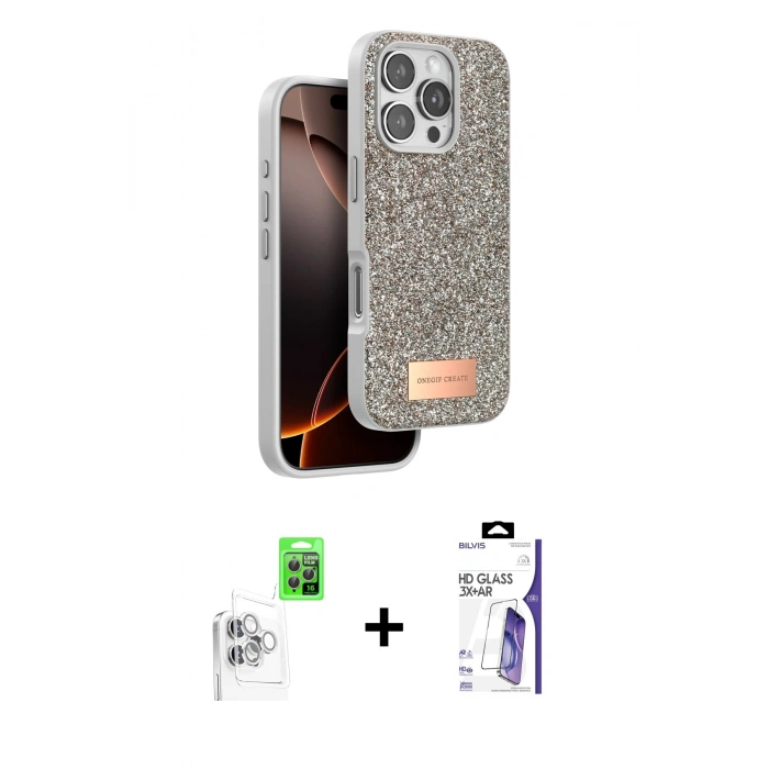 MARSİLYAN™- iPhone 16 Pro Max Kılıf Vadi Klasik Serisi - Siyah Bilvis 3X AR HD Cam Ekran Koruyucu + Raze Metal Kamera Lens - BZ