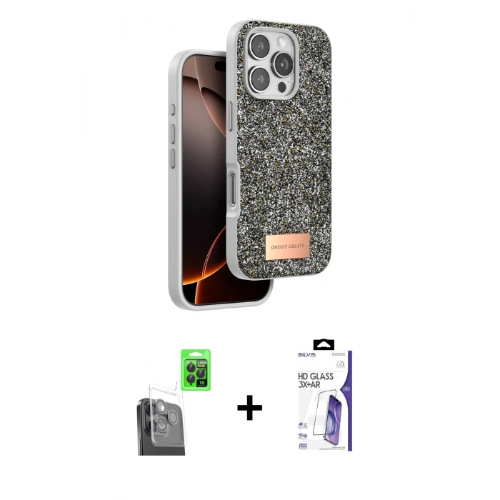 MARSİLYAN™- iPhone 16 Pro Max Kılıf Vadi Klasik Serisi - Siyah Bilvis 3X AR HD Cam Ekran Koruyucu + Raze Metal Kamera Lens - SH