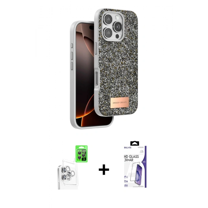 MARSİLYAN™- iPhone 16 Pro Max Kılıf Vadi Klasik Serisi - Siyah Bilvis 3X AR HD Cam Ekran Koruyucu + Raze Metal Kamera Lens - BZ