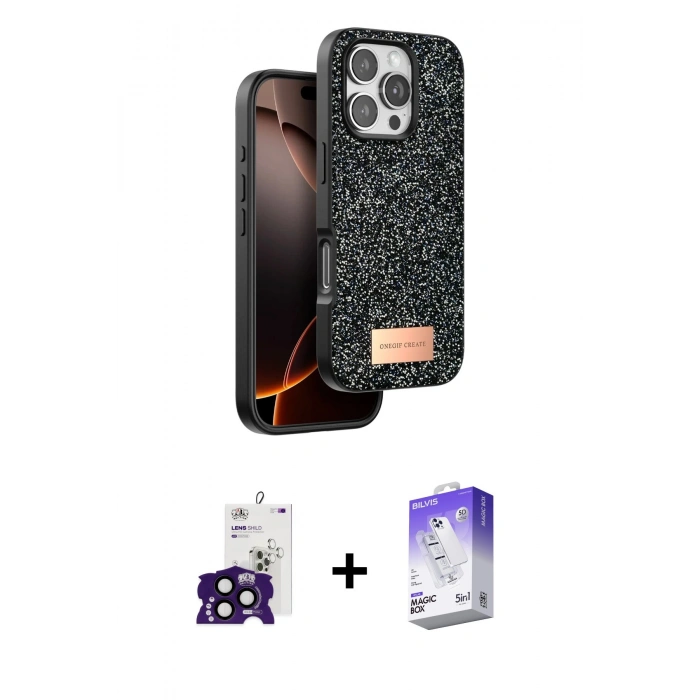 MARSİLYAN™- iPhone 16 Pro Max Kılıf Vadi Klasik Serisi - Siyah Bilvis 5in1 3D Magic Cam Ekran Koruyucu + Bilvis Titan Kamera Lens - SH