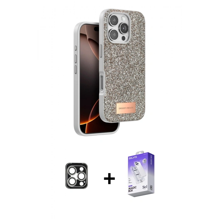 MARSİLYAN™- iPhone 16 Pro Max Kılıf Vadi Klasik Serisi - Siyah Bilvis 5in1 3D Magic Cam Ekran Koruyucu + PVD Metal Kamera Lens - GS