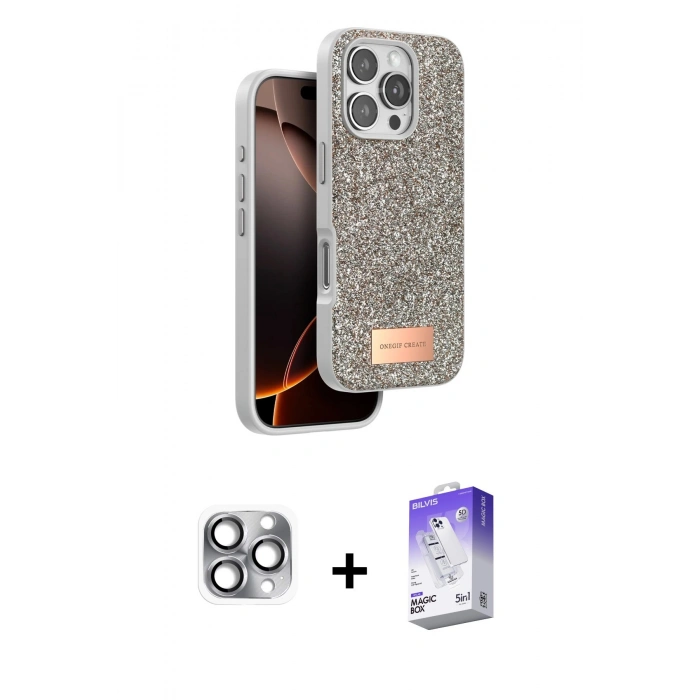 MARSİLYAN™- iPhone 16 Pro Max Kılıf Vadi Klasik Serisi - Siyah Bilvis 5in1 3D Magic Cam Ekran Koruyucu + Gri Pers Alüminyum Kamera Lens